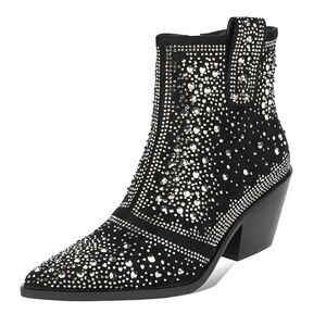 Black Rhinestone Ankle Boots - Size 9.5